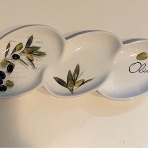 Casa Lorren Ceramic 3-Compartment Olive Design Serving Dish - White and Green